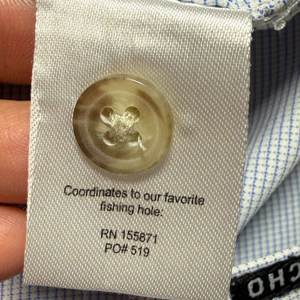 Poncho Regular Fit Button Down Shirt Mens Medium Blue Micro Check Short Sleeve - Picture 10 of 12